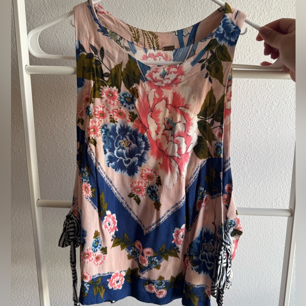 Free People Floral Sleeveless Top - Pink and Blue